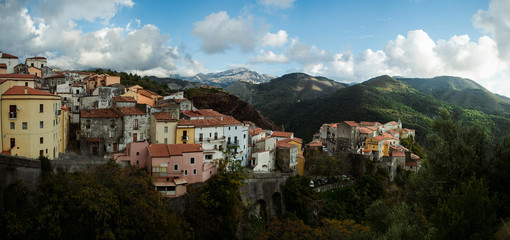 Fototapeta na wymiar panorama of the evening city high in the mountains in italy