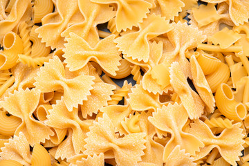 Italian Pasta, Shapes of dry Italian pasta as Background