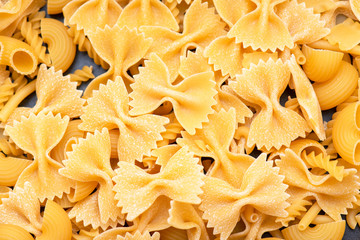 Italian Pasta, Shapes of dry Italian pasta as Background