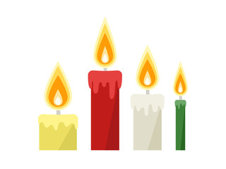 火が灯されたクリスマスの蝋燭（ろうそく）のイラストセット