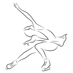 Girl figure skater. Figure skating. Black and white illustration of a figure skater. Winter sport. Linear art. © Igor
