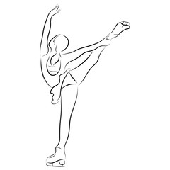 Girl figure skater. Figure skating. Black and white illustration of a figure skater. Winter sport. Linear art. © Igor