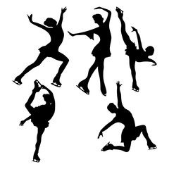 Set of figure skating. Collection of girls figure skating. Black white illustration. Winter sport. Ice skating. © Igor