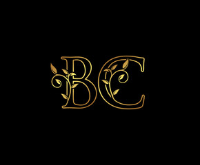 Initial letter B and C, BC, Gold Logo Icon,   classy gold letter monogram logo icon suitable for boutique,restaurant, wedding service, hotel or business identity. 