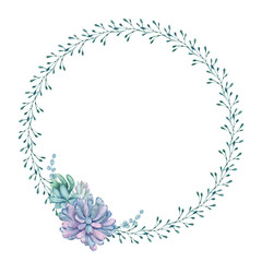 Fototapeta na wymiar Beautiful watercolor wreath with succulents. Watercolor graphic for fabric, postcard, greeting card, book, poster, tee-shirt, banners, emblems, logo. Illustration, isolated objects.