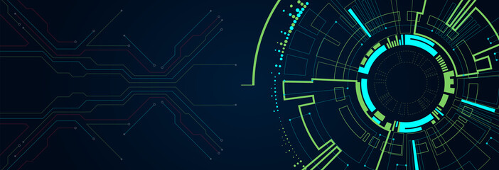 Abstract circle technology concept. Circuit board, high computer color background.