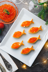 Delicious appetizer with red caviar.