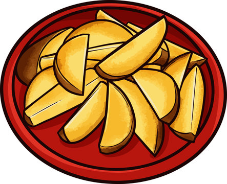Funny and yummy delicious wedge potatoes in cartoon style