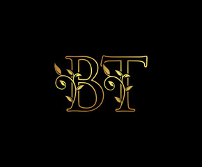 Initial letter B and T, BT, Gold Logo Icon,   classy gold letter monogram logo icon suitable for boutique,restaurant, wedding service, hotel or business identity. 