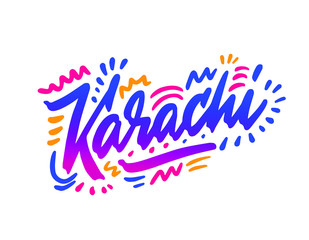 Karachi handwritten city name.Modern Calligraphy Hand Lettering for Printing,background ,logo, for posters, invitations, cards, etc. Typography vector.