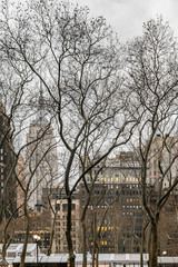 New York City, NY, USA - December, 2018 - Streets of Manhattan, Skyline view from Bryant Park.