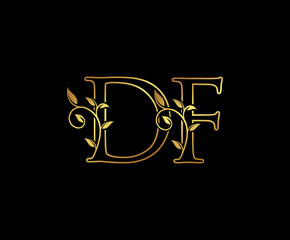 Initial letter D and F, DF, Gold Logo Icon,   classy gold letter monogram logo icon suitable for boutique,restaurant, wedding service, hotel or business identity. 