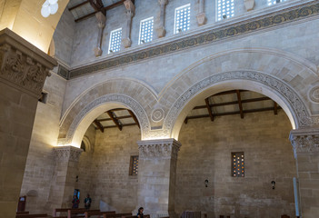 Obraz premium The interior of the central hall of the catholic Christian Transfiguration Church located on Mount Tavor near Nazareth in Israel
