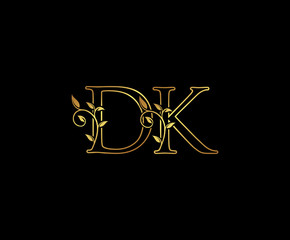 Initial letter D and K, DK, Gold Logo Icon,   classy gold letter monogram logo icon suitable for boutique,restaurant, wedding service, hotel or business identity. 