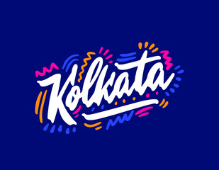 Fototapeta na wymiar Kolkata city text design on background for typographic logo icon design