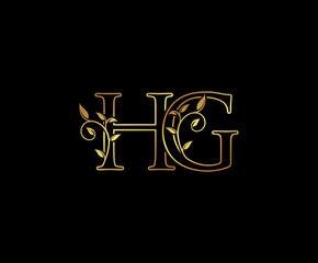 Initial letter H and G, HG, Gold Logo Icon,   classy gold letter monogram logo icon suitable for boutique,restaurant, wedding service, hotel or business identity. 