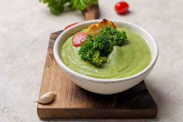 Soup puree with broccoli and tomatoes