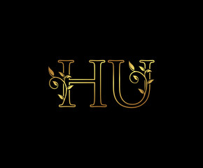 Initial letter H and U, HU, Gold Logo Icon,   classy gold letter monogram logo icon suitable for boutique,restaurant, wedding service, hotel or business identity. 