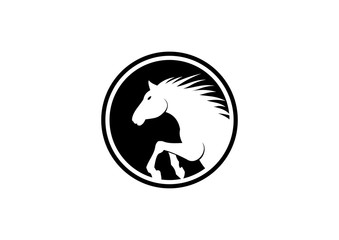 Vintage silhouette logo of a horse's head in a circle  
