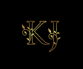 Initial letter K and J, KJ, Gold Logo Icon,   classy gold letter monogram logo icon suitable for boutique,restaurant, wedding service, hotel or business identity. 