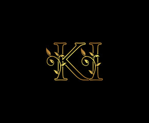 Fototapeta na wymiar Initial letter K and I, KI, Gold Logo Icon, classy gold letter monogram logo icon suitable for boutique,restaurant, wedding service, hotel or business identity. 