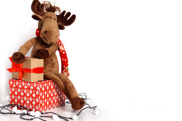 Christmas deer, toy isolated on white background.