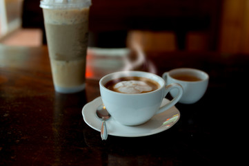 Soft focus on a cup of coffee (Hot Latte).