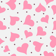 Romantic seamless pattern with randomly scattered hearts and dots. Cute vector illustration.