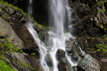 Waterfall near Lake Okhodje (2543 m). The Caucasus