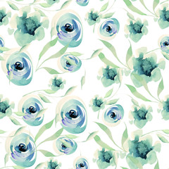 Seamless pattern beautiful flowers trendy new leaf floral geometric