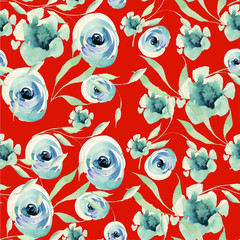 Seamless pattern beautiful flowers trendy new leaf floral geometric