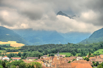 Fototapeta na wymiar Panorama around the Croix-Haute mountain Pass, Isère, France
