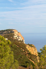 Fototapeta na wymiar Cap Canaille cliff overlooking the Mediterranean Sea blue waters between the towns Cassis and La Ciotat