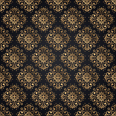 Golden mandala seamless pattern on black background