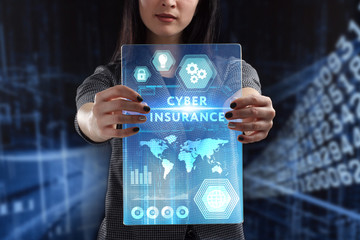 The concept of business, technology, the Internet and the network. A young entrepreneur working on a virtual screen of the future and sees the inscription: Cyber insurance