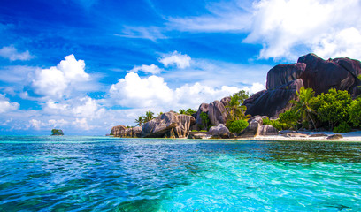 The famous beach, Source d'Argent at La Digue Island, Seychelles