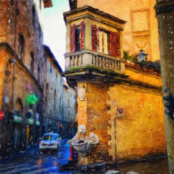 Digital realistic oil painting art scene of european building and architecture. Historical famouse touristic city place view. Impressionism large size canvas or paper print, postcard and stationery.