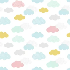 Schilderijen op glas Vector clouds pattern. Hand drawn seamless background with colorful clouds. Scandinavian style print for babies and kids. © mgdrachal