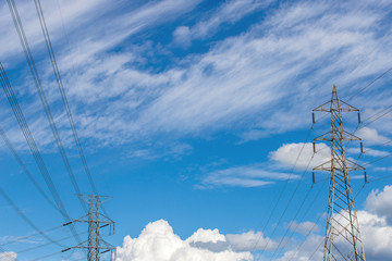 silhouette of high voltage electrical pole structure