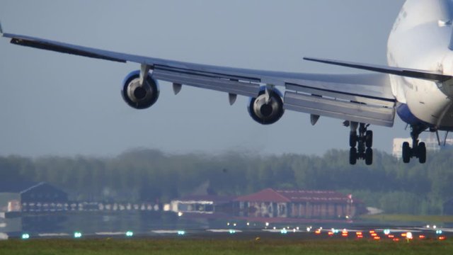 Big jumbo jet landing, closeup