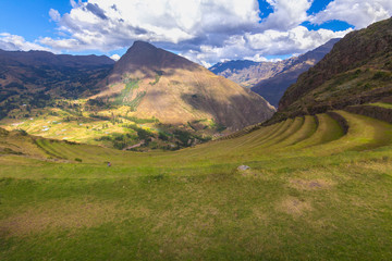 Inca cultivation terraces. Pisac, Sacred Valley of the Incas, Peru.