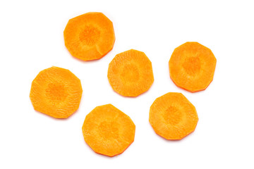 Some Carrot Slices, Carrot cut Pieces isolated on white Background