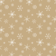 Fun hand drawn snowflakes seamless pattern - beautiful seasonal christmas background, great for banners, wallpapers, invitations, cards, wrapping paper - vector surface design
