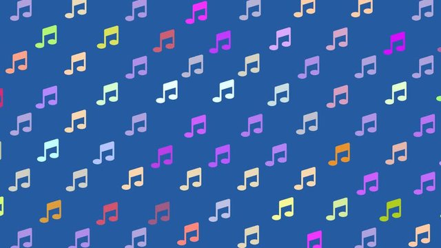 Geometric pattern of musical colorful clef notes in a cool motif on a blue bakground - loop with alpha channel