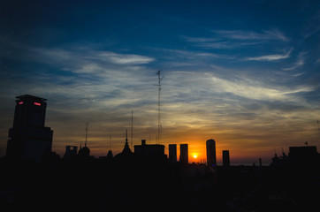 sunset in city