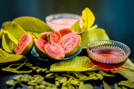 Skin whitening remedy/treatment on the black shiny surface consisting of guava pulp and honey. Also used in the spa as a face mask.