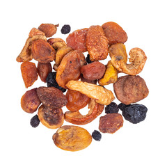 top view of pile of dried fruits cut out on white