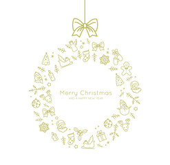 Beautiful Christmas card decoration made of thin line style icons vector