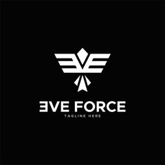 letter E+V+E for EVE FORCE logo design unique