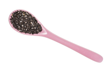 top view of Chia seeds in ceramic spoon cutout
